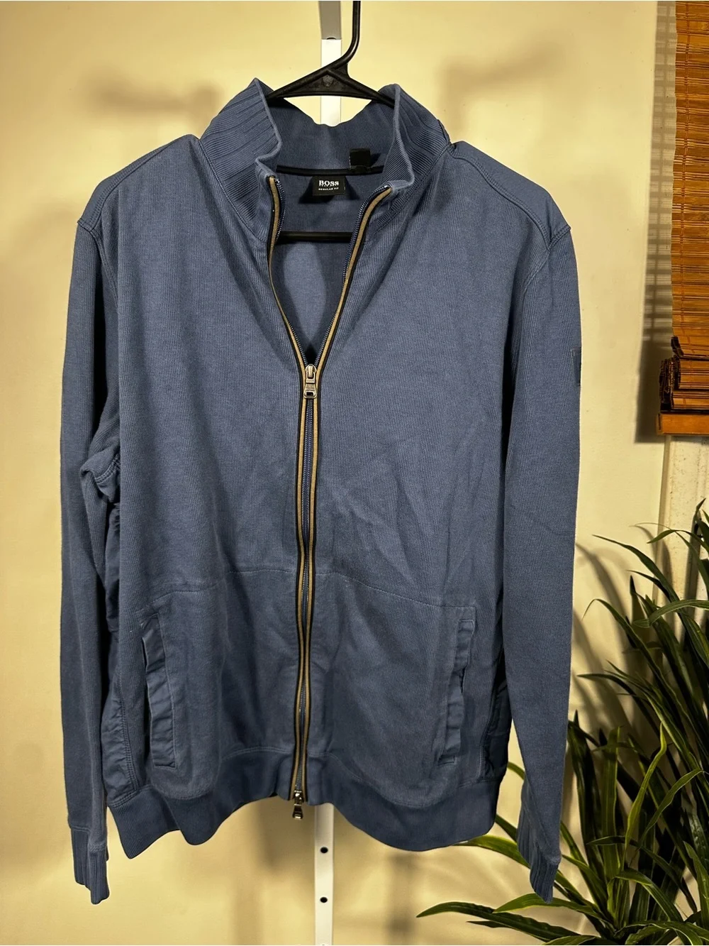 293. BOSS Men's Blue Full-Zip Cotton Sweater Jacket